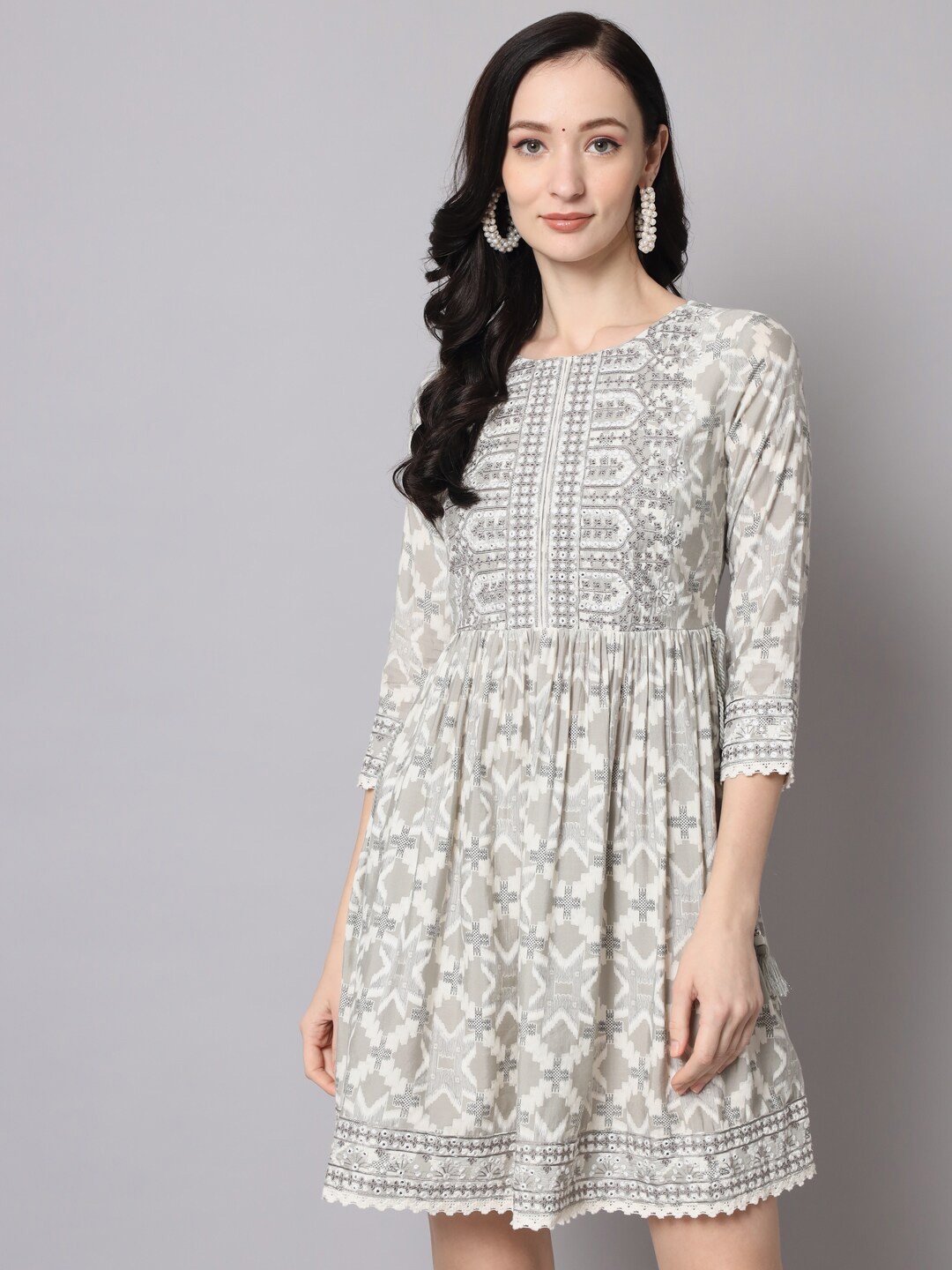 

KALINI Grey Printed Cotton Tunic