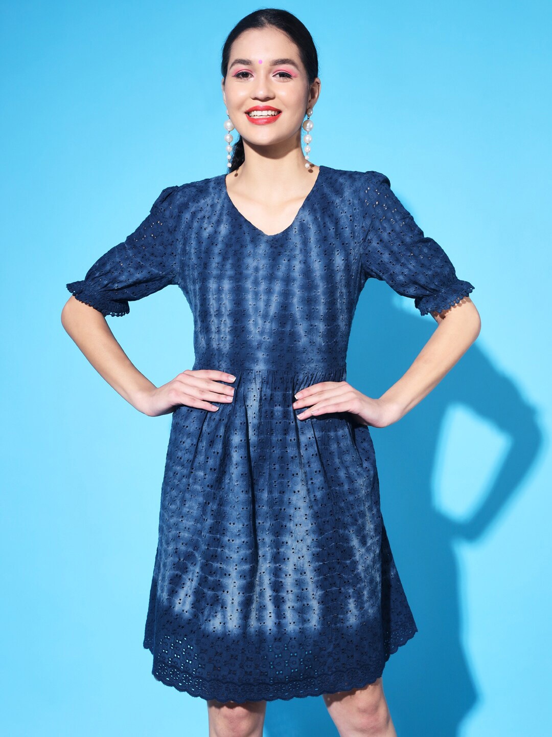 

KALINI Navy Blue Printed Cotton Tunic