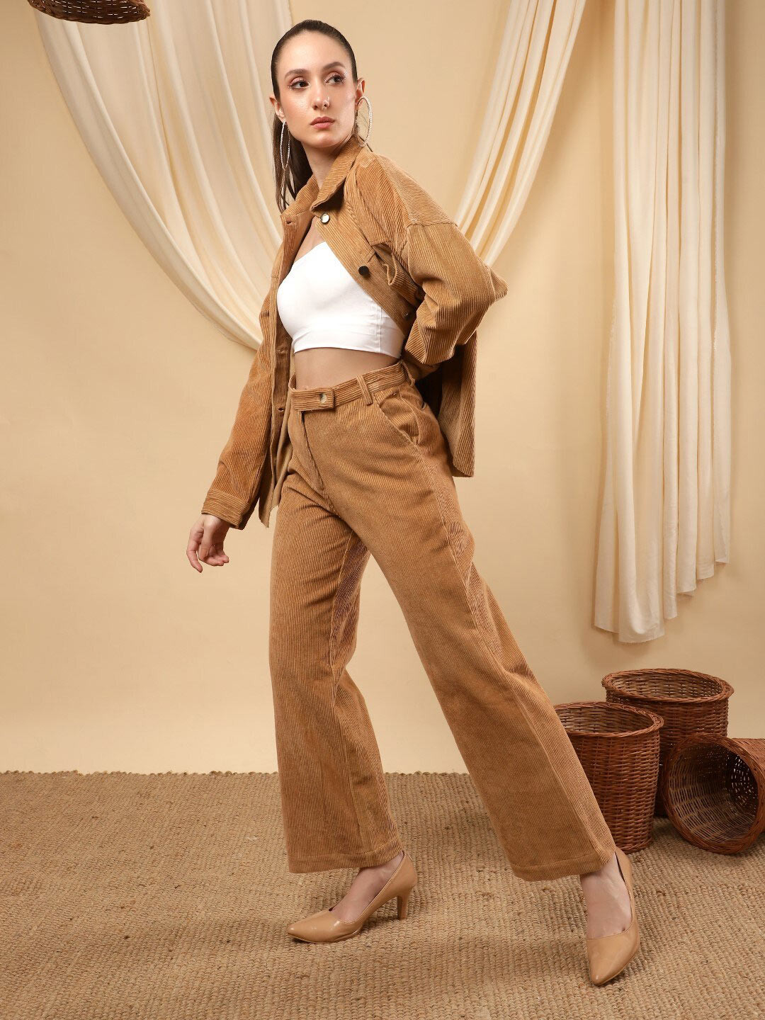 

Bani Women Women Shirt with Trouser Co-Ords Set, Beige