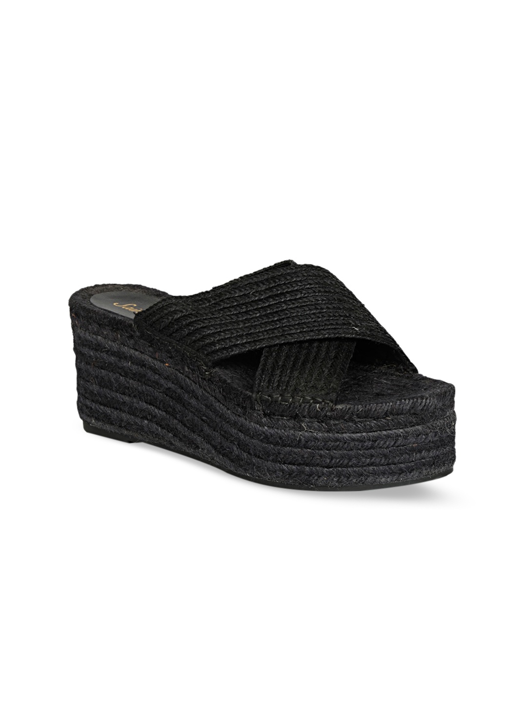 

Saint G Leather Wedge Sandals, Black