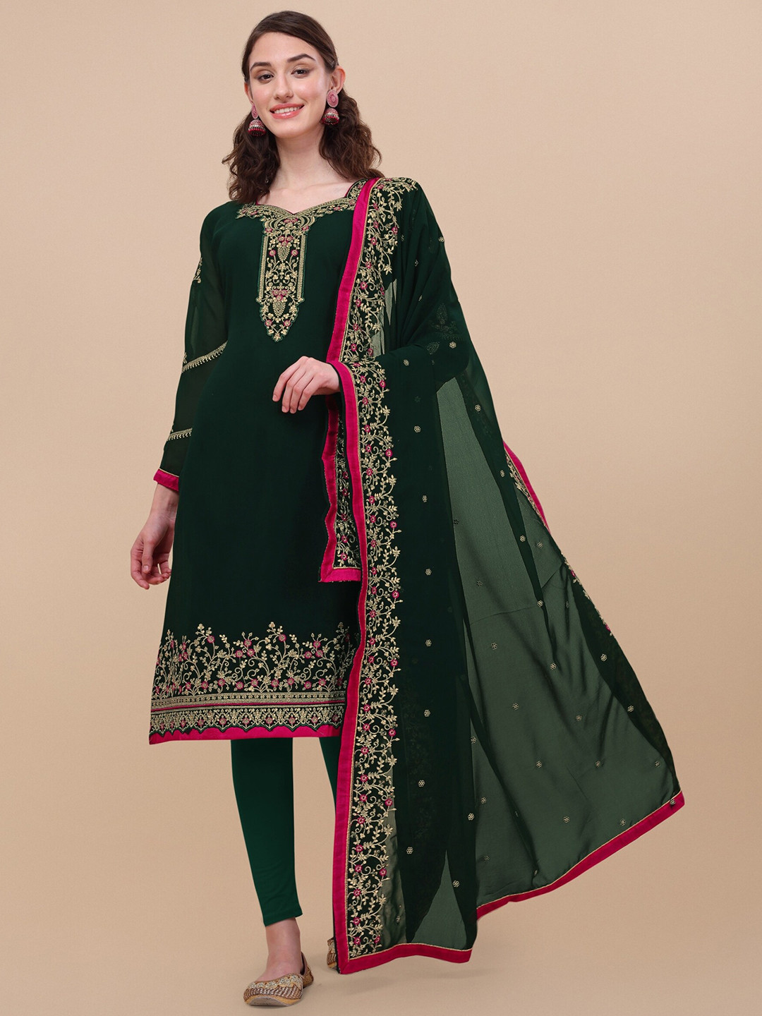 

Vaidehi Fashion Embroidered Georgette Semi-Stitched Dress Material, Green