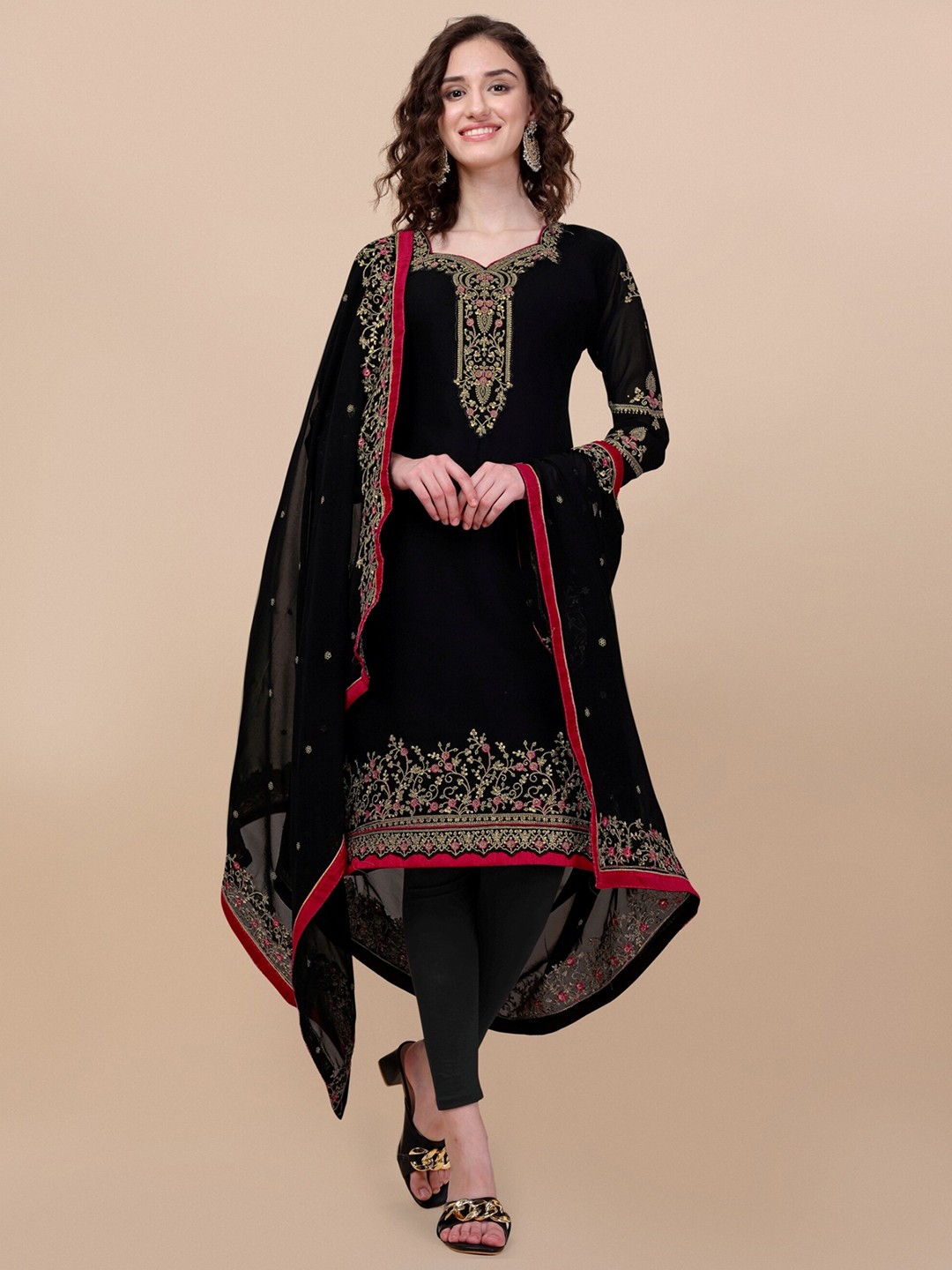 

Vaidehi Fashion Embroidered Georgette Semi-Stitched Dress Material, Black