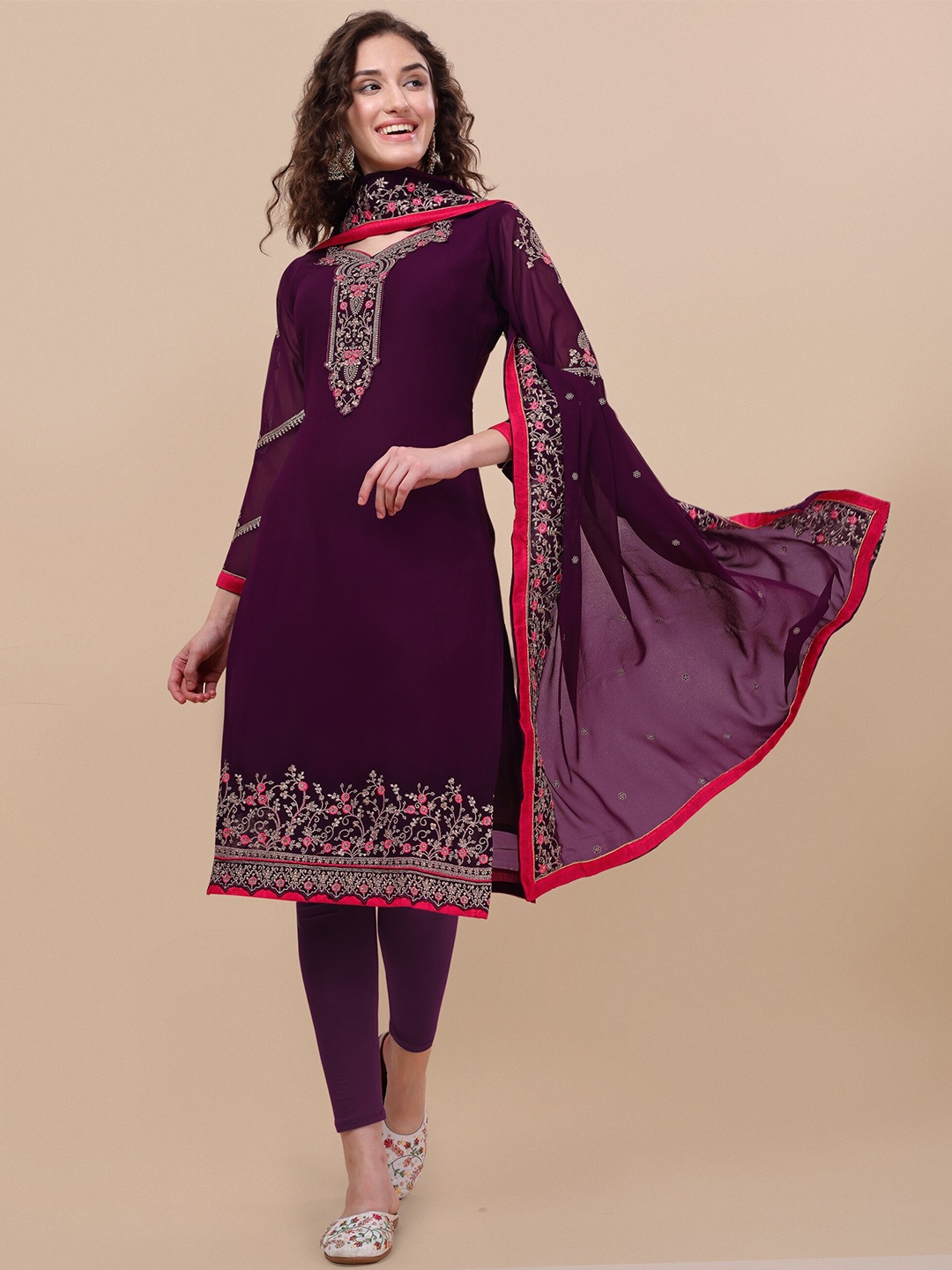 

Vaidehi Fashion Embroidered Georgette Semi-Stitched Dress Material, Purple