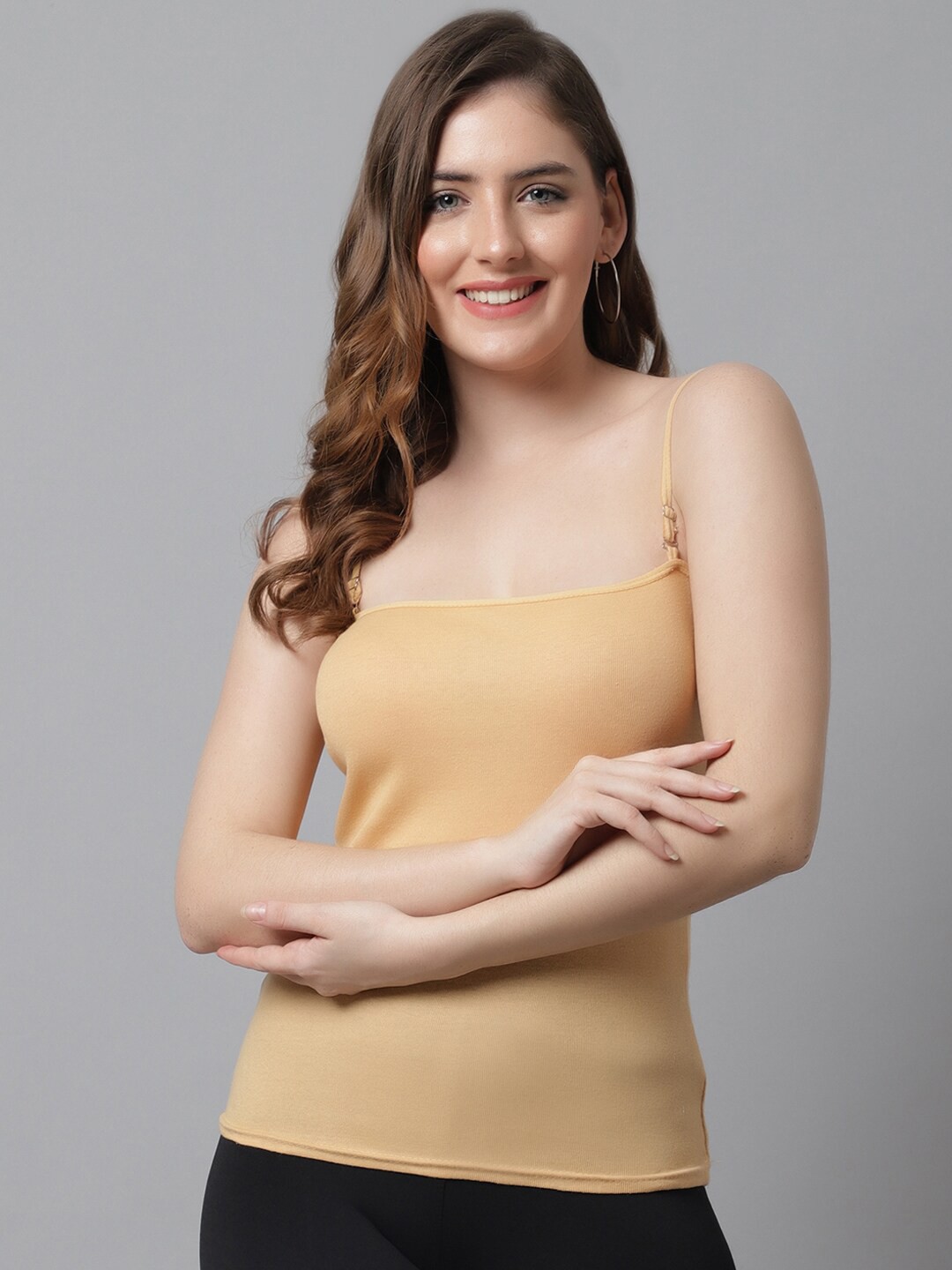 

KEX Women Adjustable Sphagetti Cotton Camisole, Beige