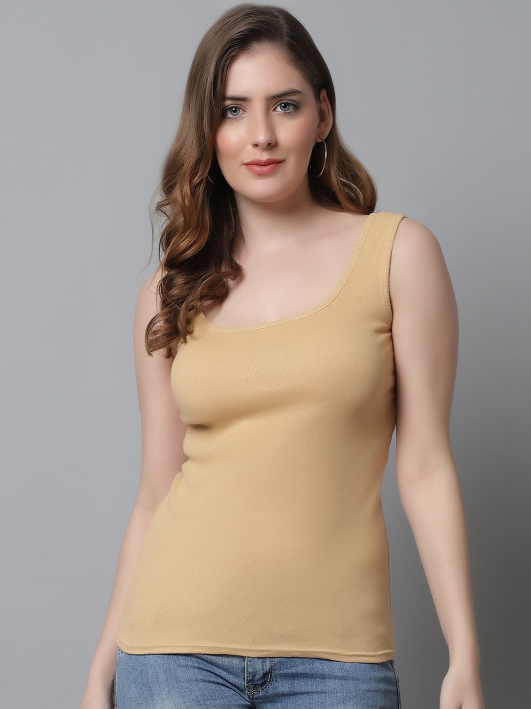 

KEX Women Round Tank Top, Beige