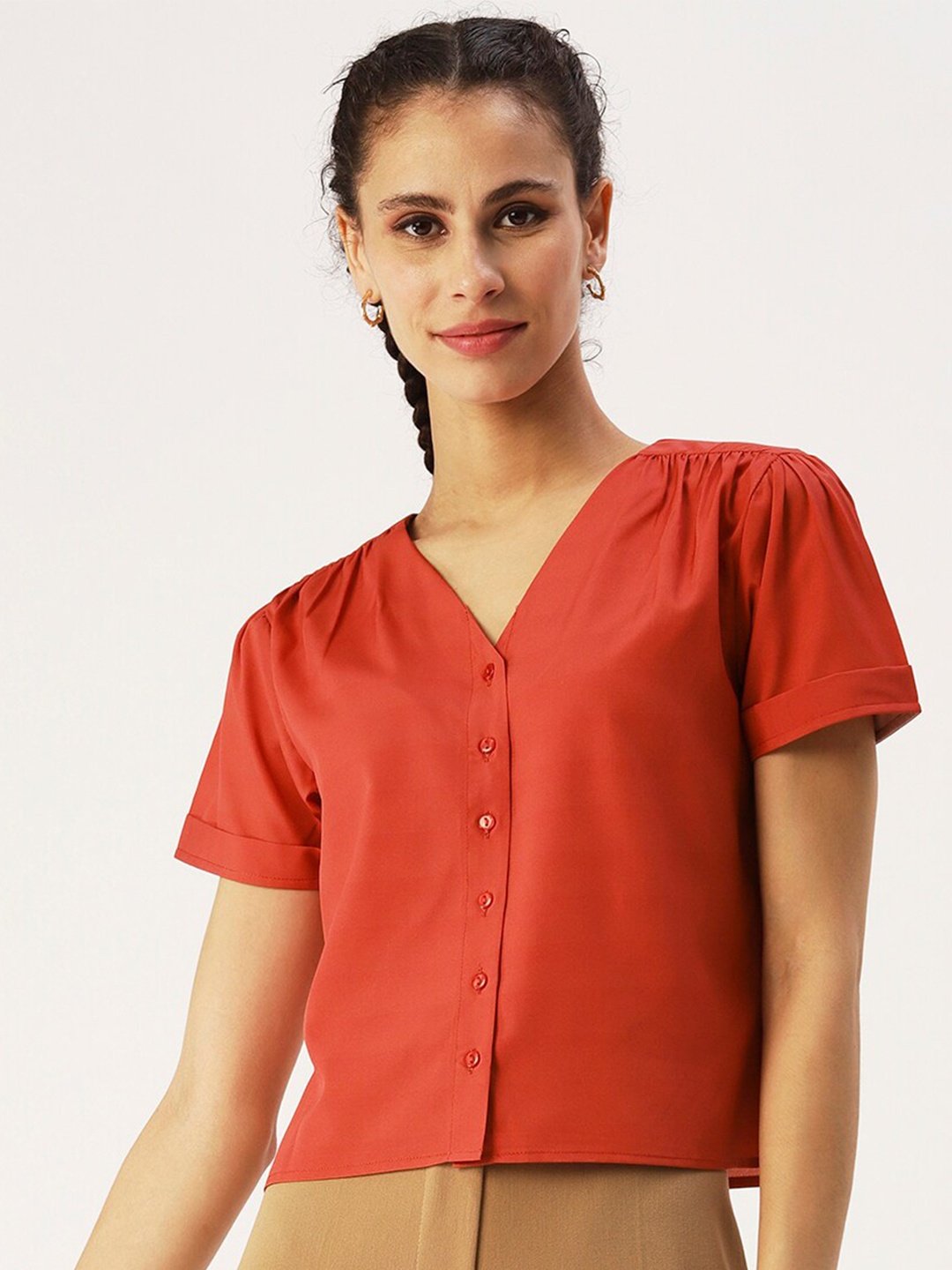 

DressBerry Red Shirt Style Top