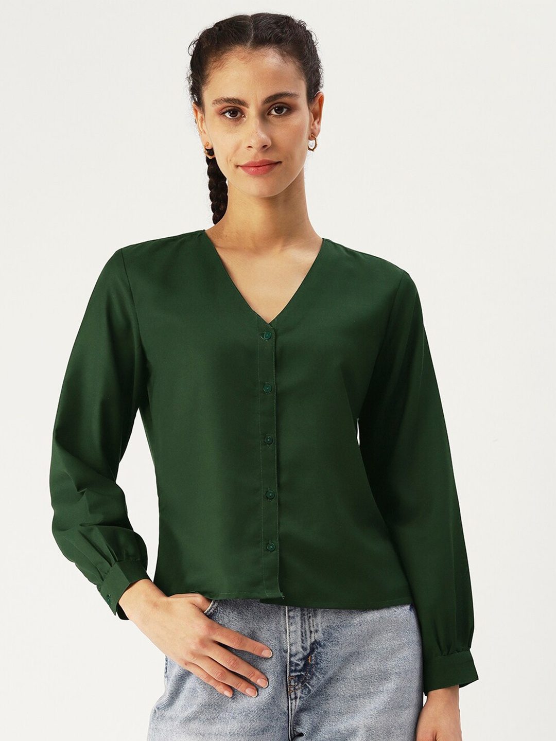 

DressBerry Green Shirt Style Top