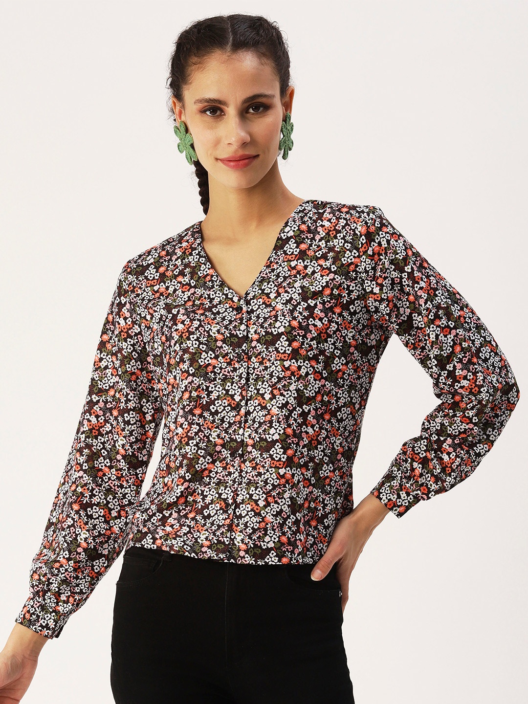 

DressBerry Brown Floral Print Top