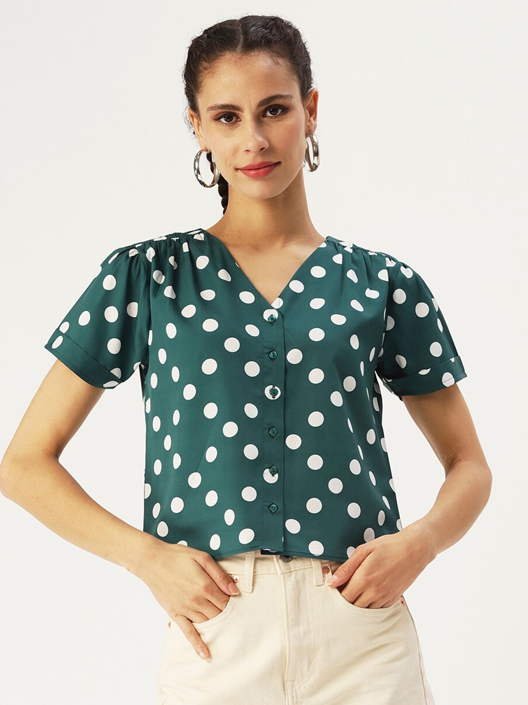 

DressBerry Green Print Crepe Top