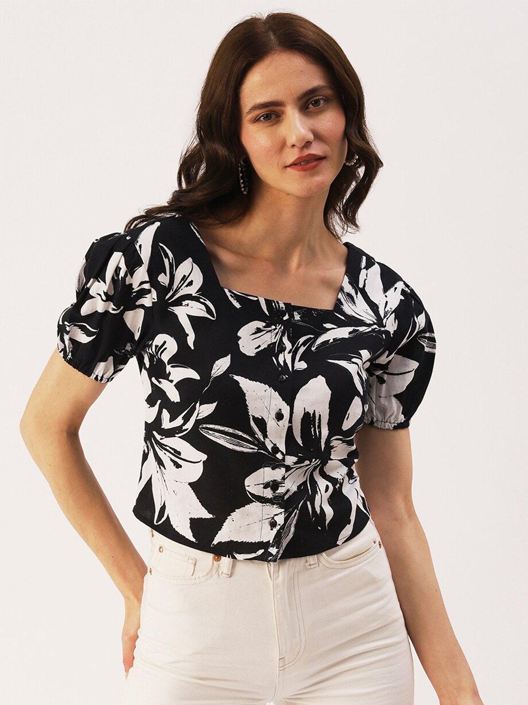 

DressBerry Black Floral Print Top