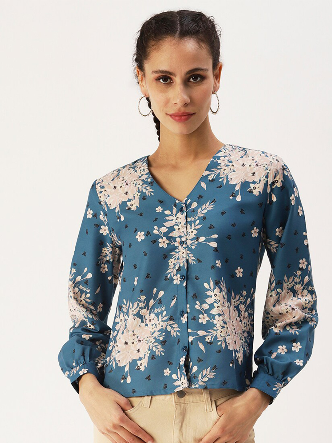 

DressBerry Teal Floral Print Top