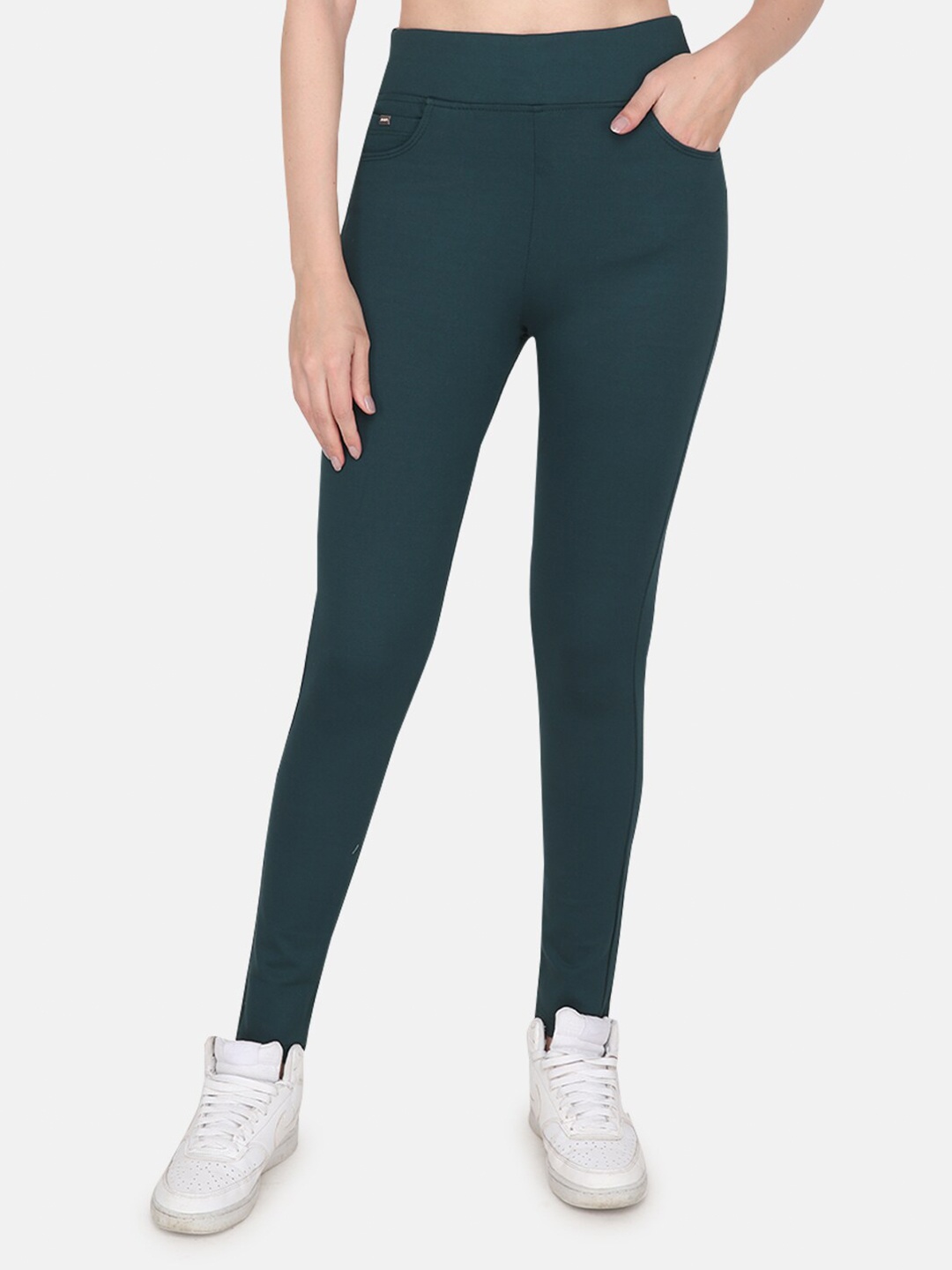

Steele Women Solid Pure Cotton Jeggings, Green