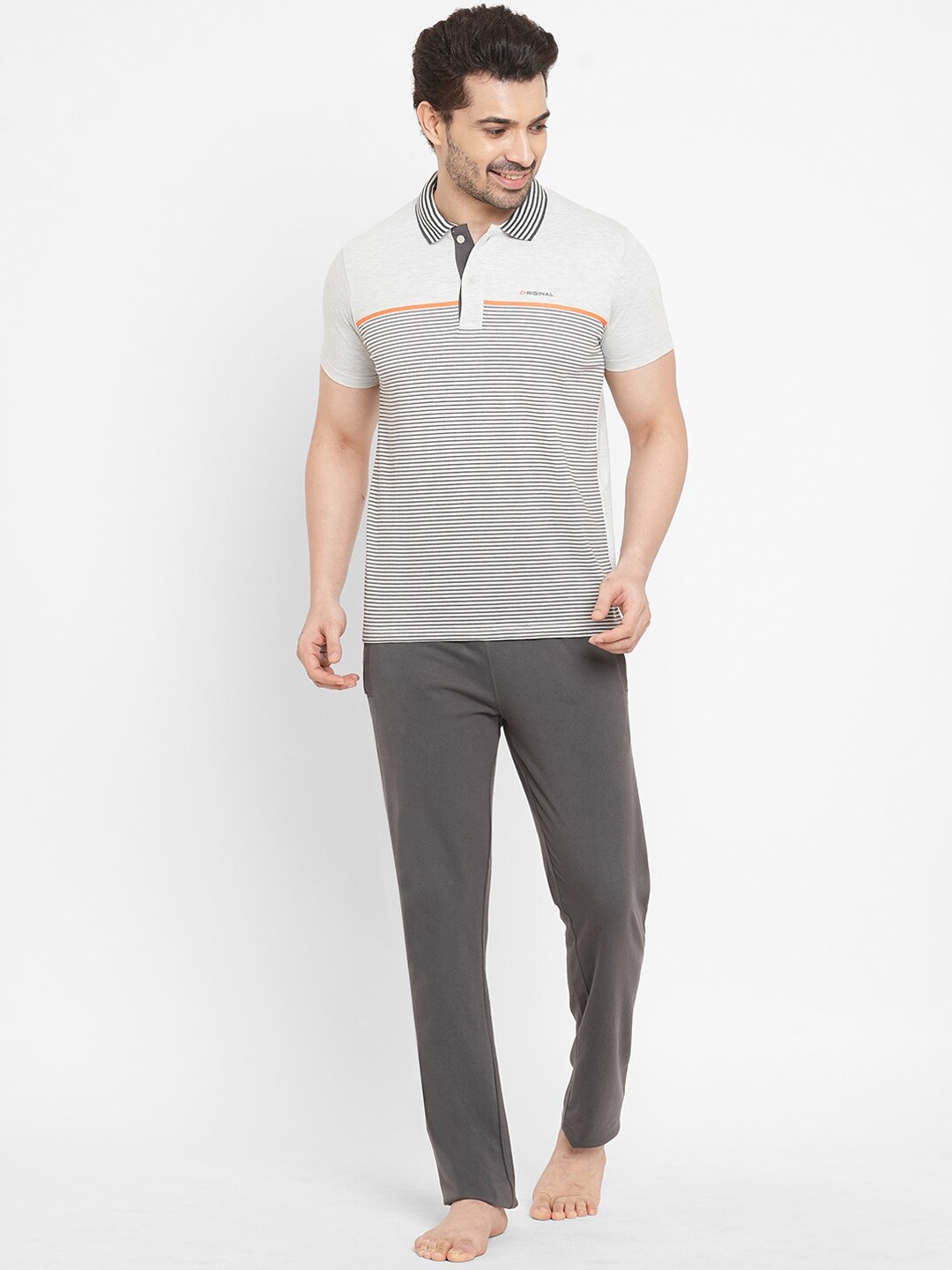 

Sweet Dreams Men Striped Night Suit, Grey