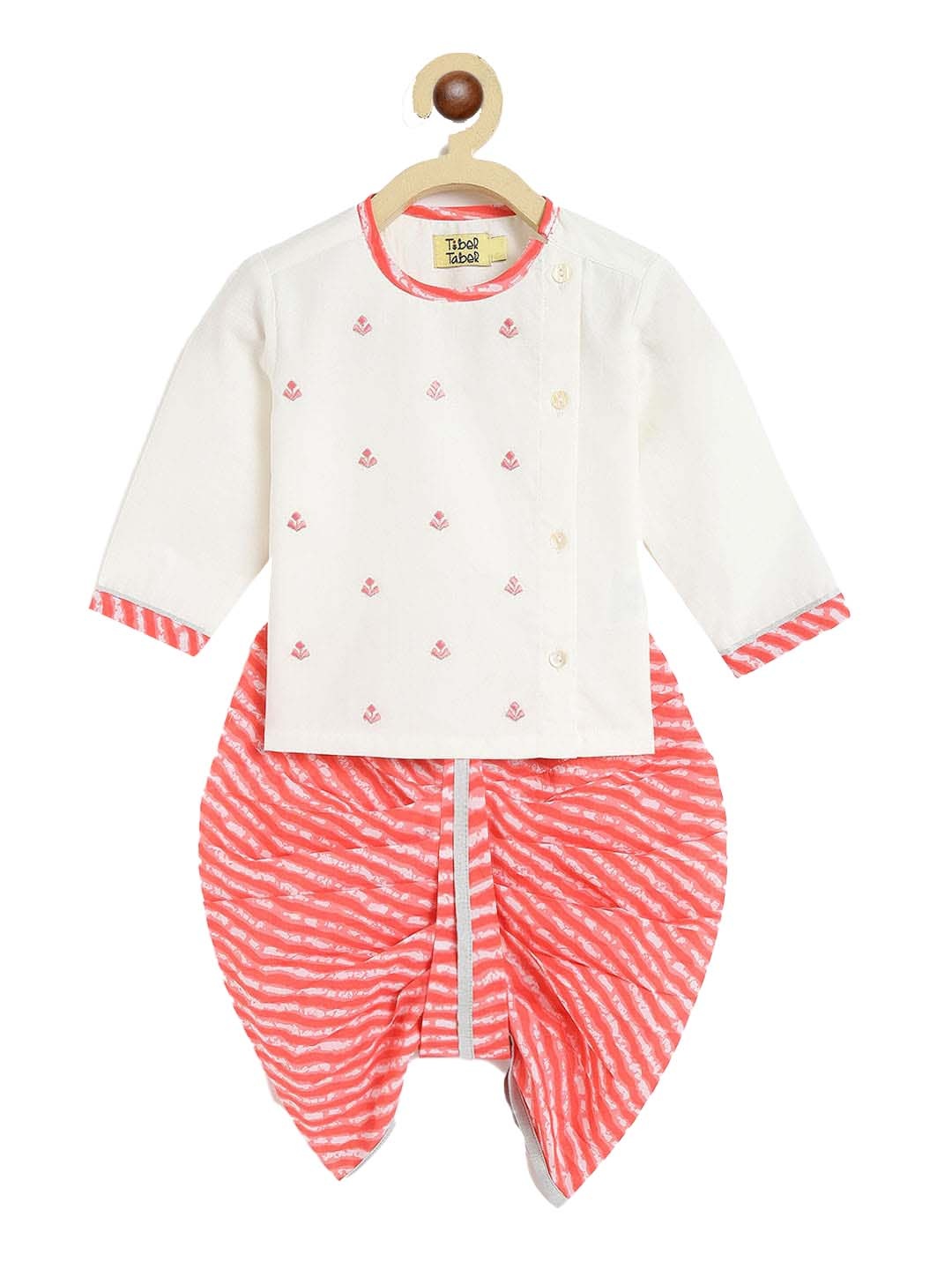 

Tiber Taber Boys Embroidered Pure Cotton Kurta with Dhoti Pants, Pink