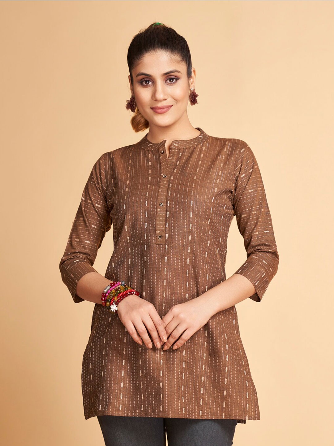 

SHOPGARB Striped Pure Cotton Kurti, Brown