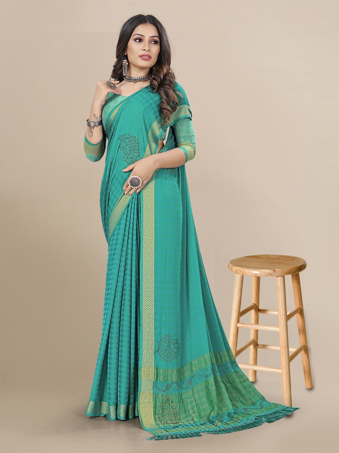 

Mitera Woven Design Saree, Turquoise blue