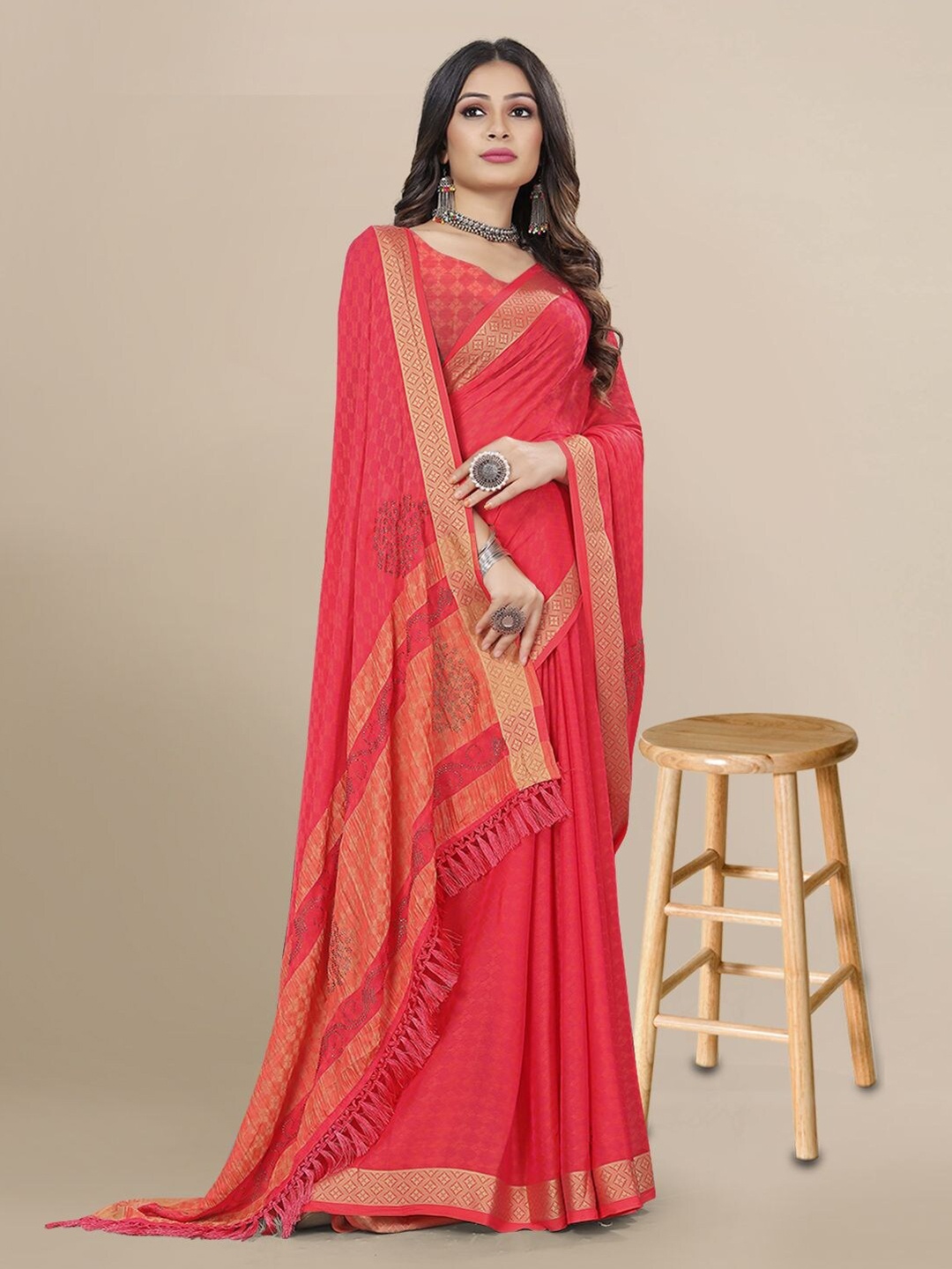 

Mitera Woven Design Zari Saree, Red