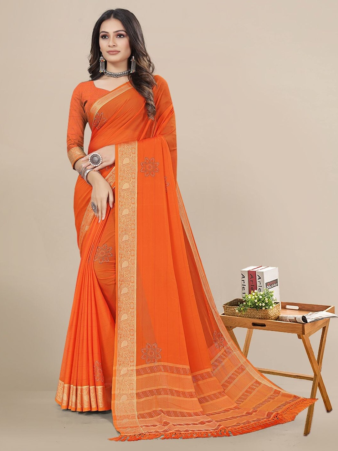 

Mitera Ethnic Motifs Zari Saree, Orange