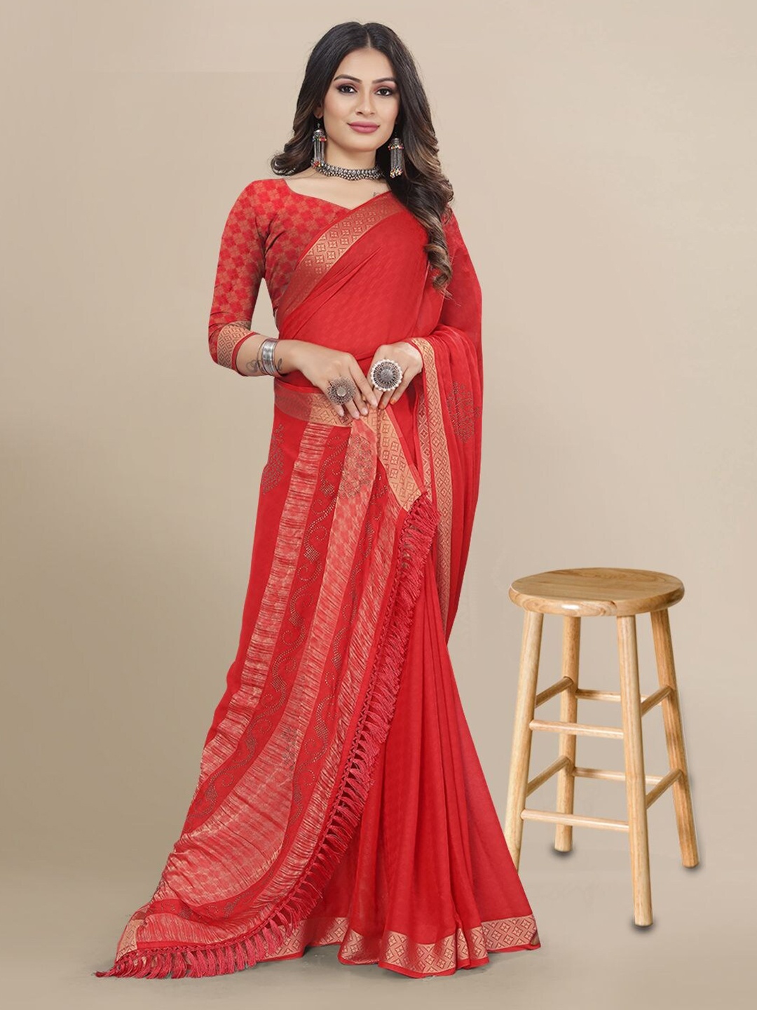 

Mitera Woven Design Zari Saree, Red