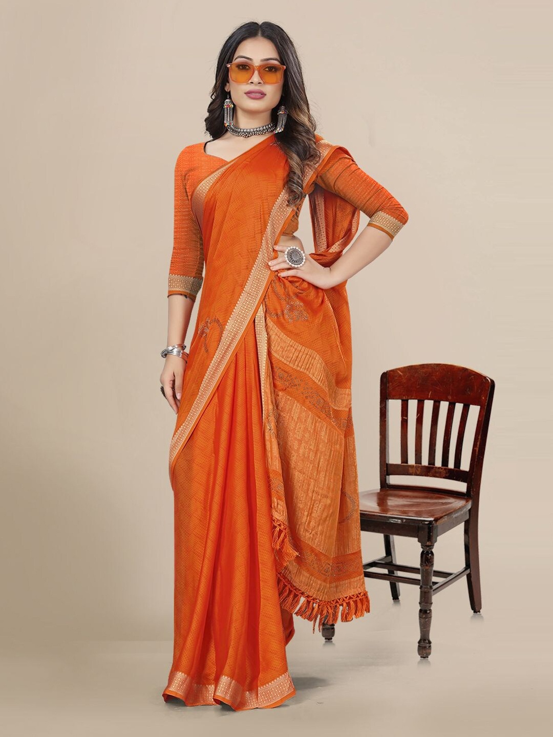 

Mitera Woven Design Zari Saree, Orange
