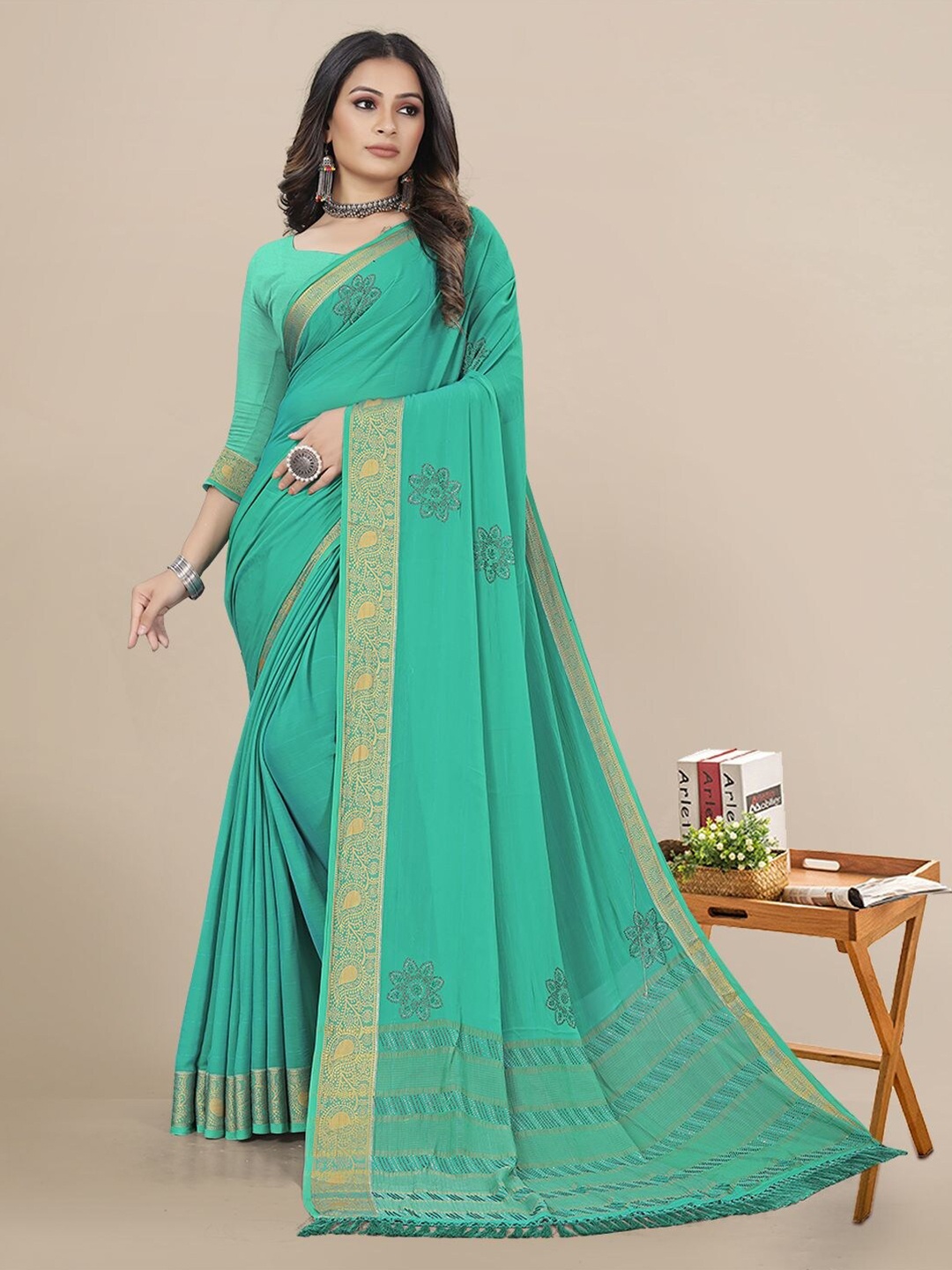 

Mitera Woven Design Zari Saree, Turquoise blue