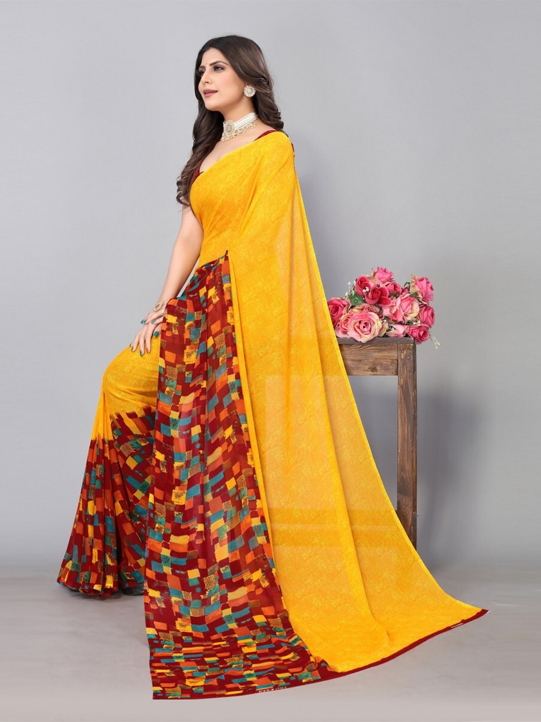 

KALINI Printed Saree, Yellow