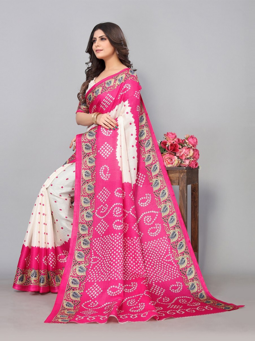 

KALINI Kalamkari Print Saree, Pink