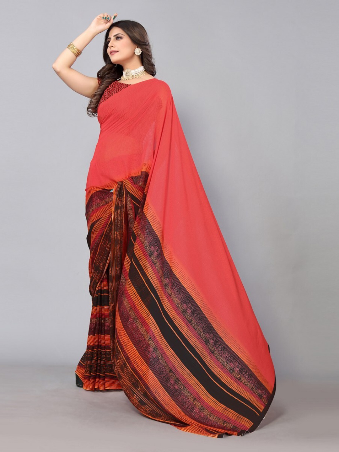 

KALINI Floral Print Saree, Pink