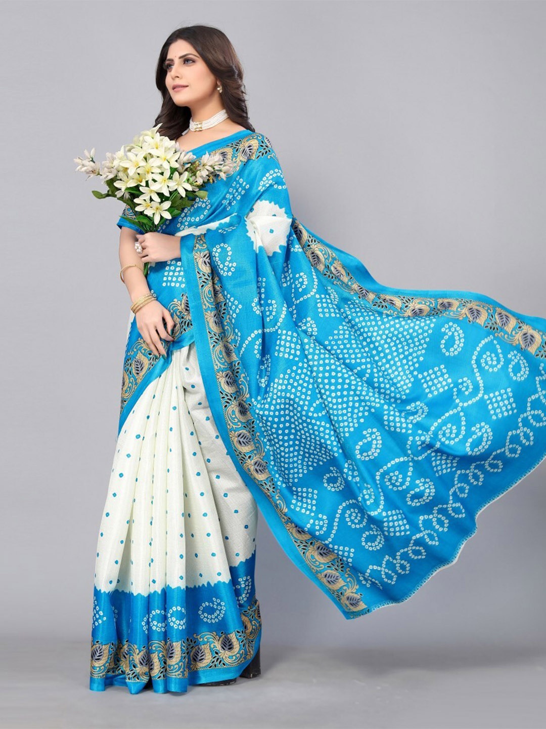 

KALINI Kalamkari Print Saree, Teal