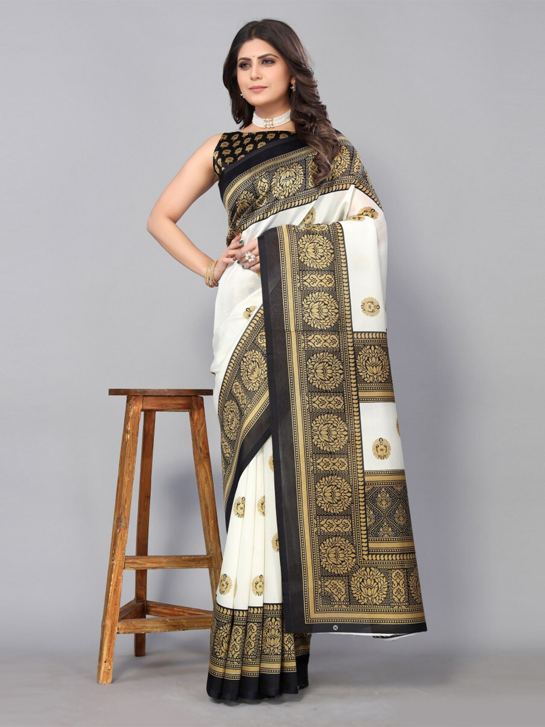 

KALINI Ethnic Motifs Printed Art Silk Saree, White