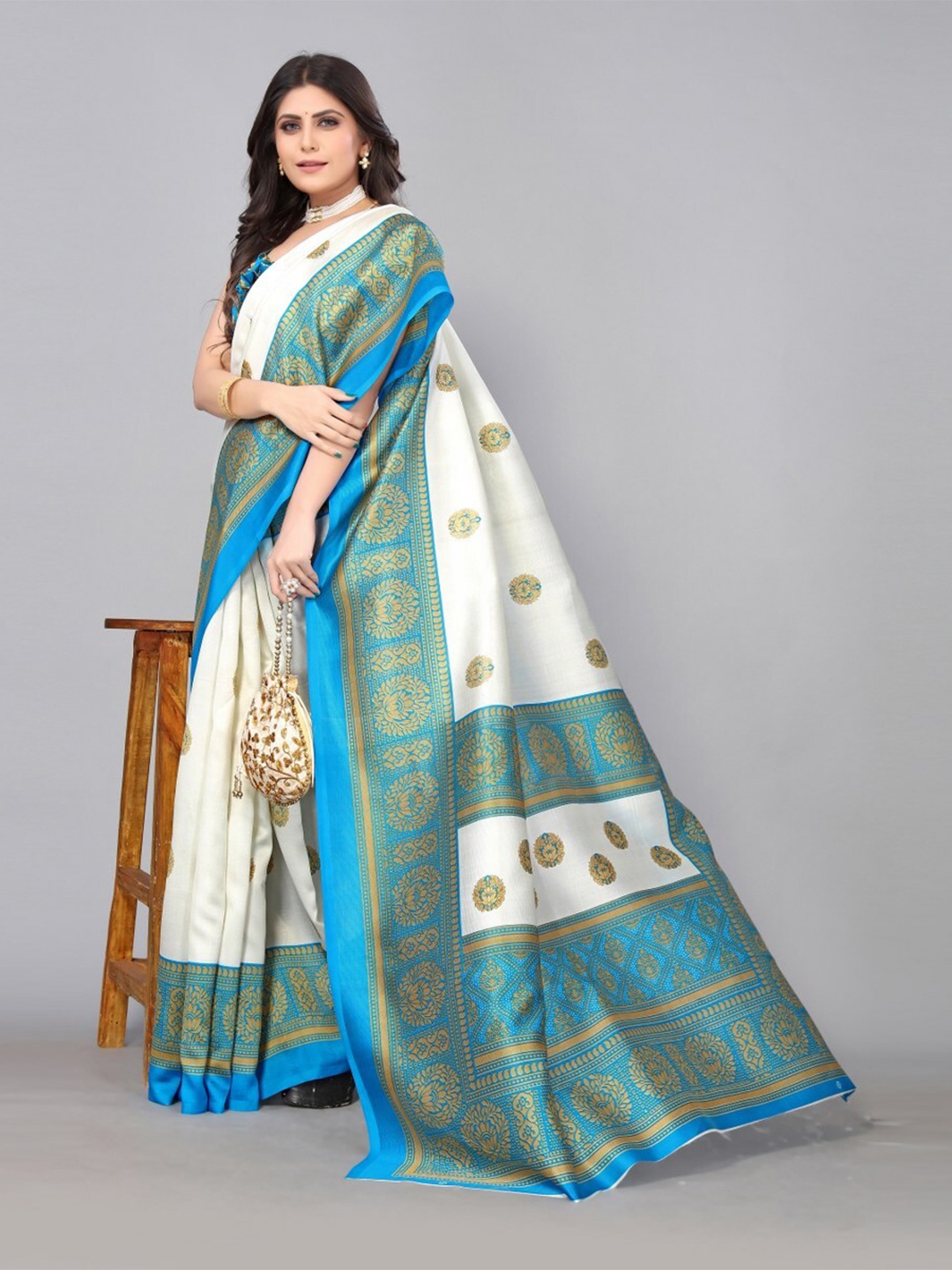 

KALINI Ethnic Motifs Printed Art Silk Saree, White