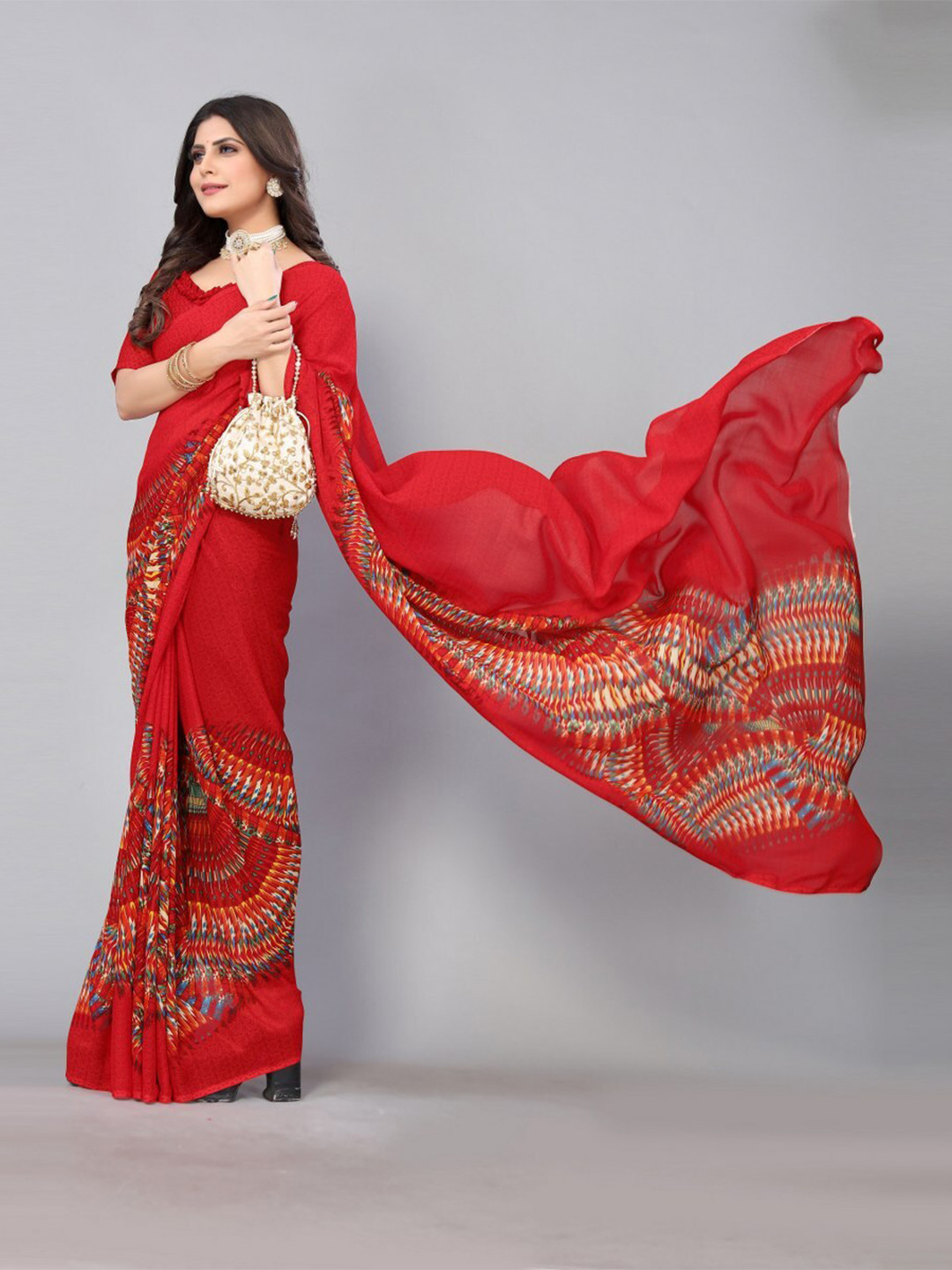 

KALINI Ethnic Motifs Printed Saree, Red
