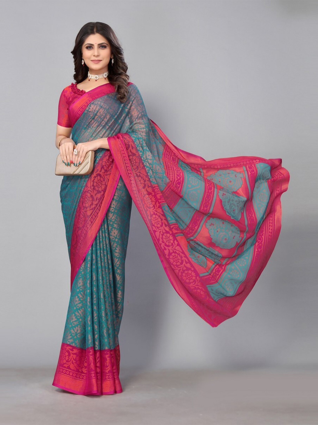 

KALINI Floral Printed Saree, Blue