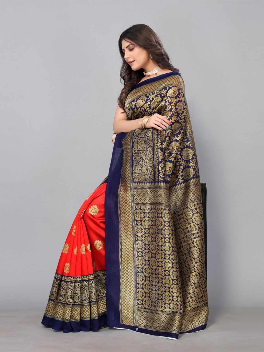 

KALINI Ethnic Motifs Printed Art Silk Saree, Red