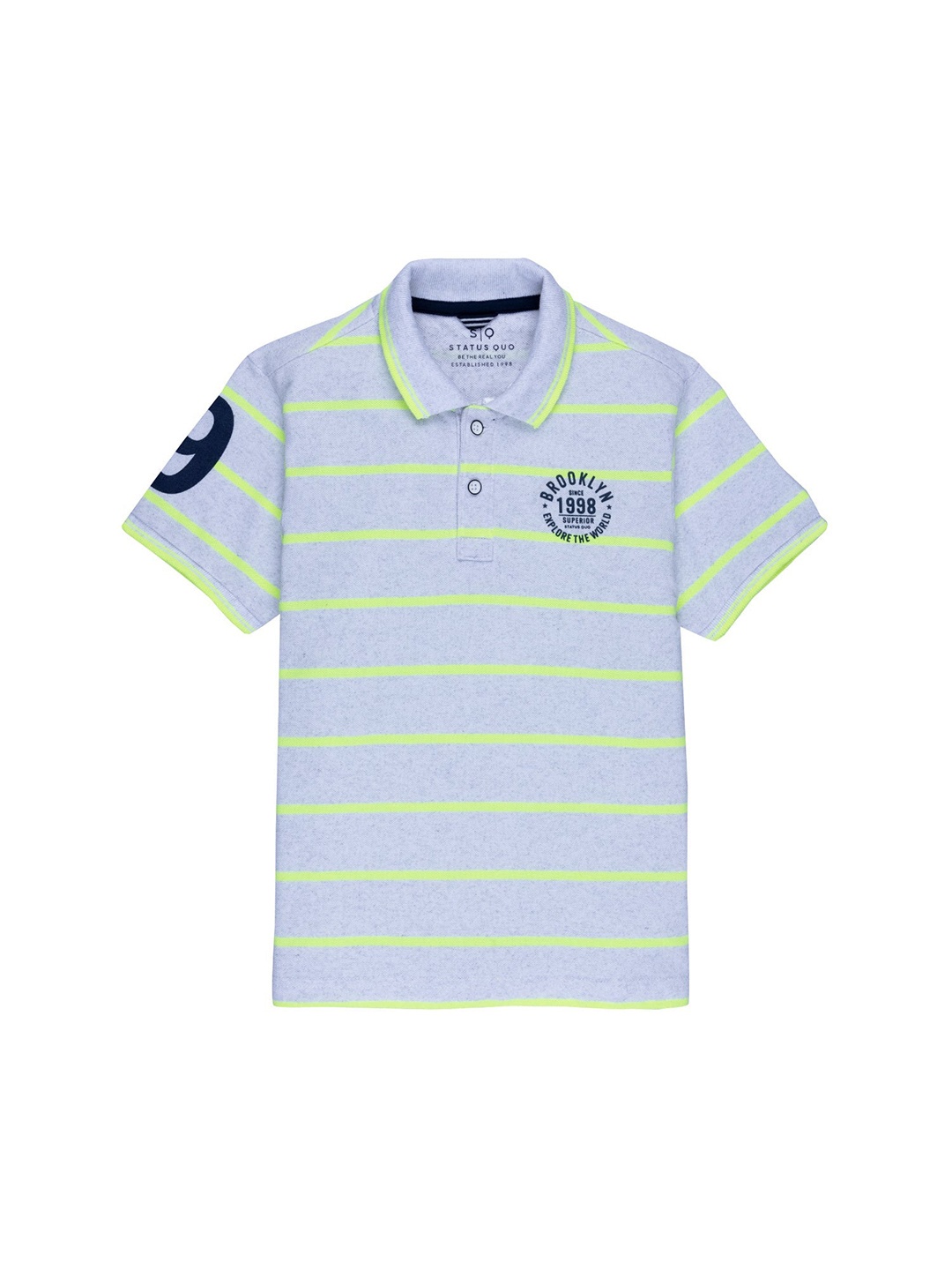

Status Quo Boys Beige Striped Polo Collar Cotton T-shirt