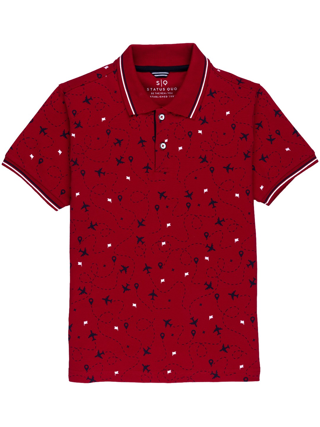 

Status Quo Boys Printed Polo Collar Cotton T-shirt, Red