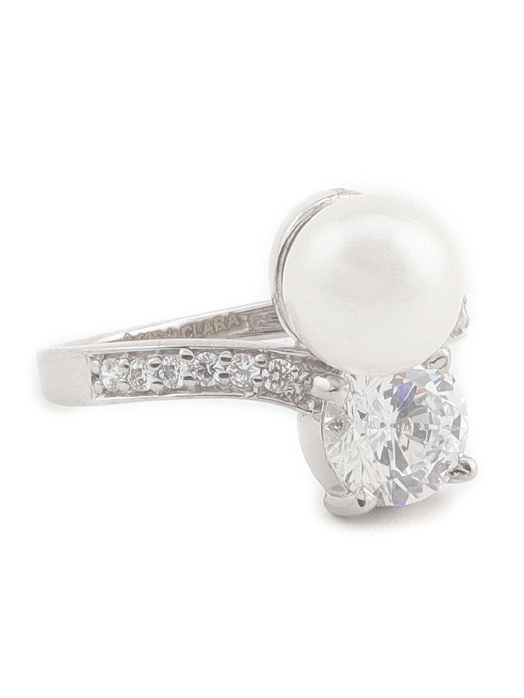 

Clara Women 925 Sterling Silver & Rhodium-Plated Pearls Studded Finger Ring, White