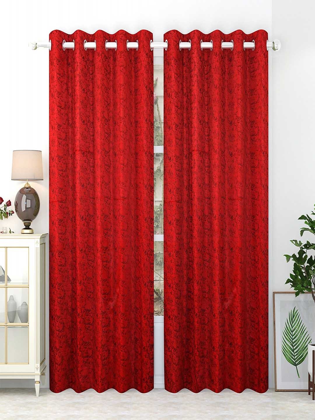

Homefab India Maroon & Black Set of 2 Room Darkening Long Door Curtains 9 Feet
