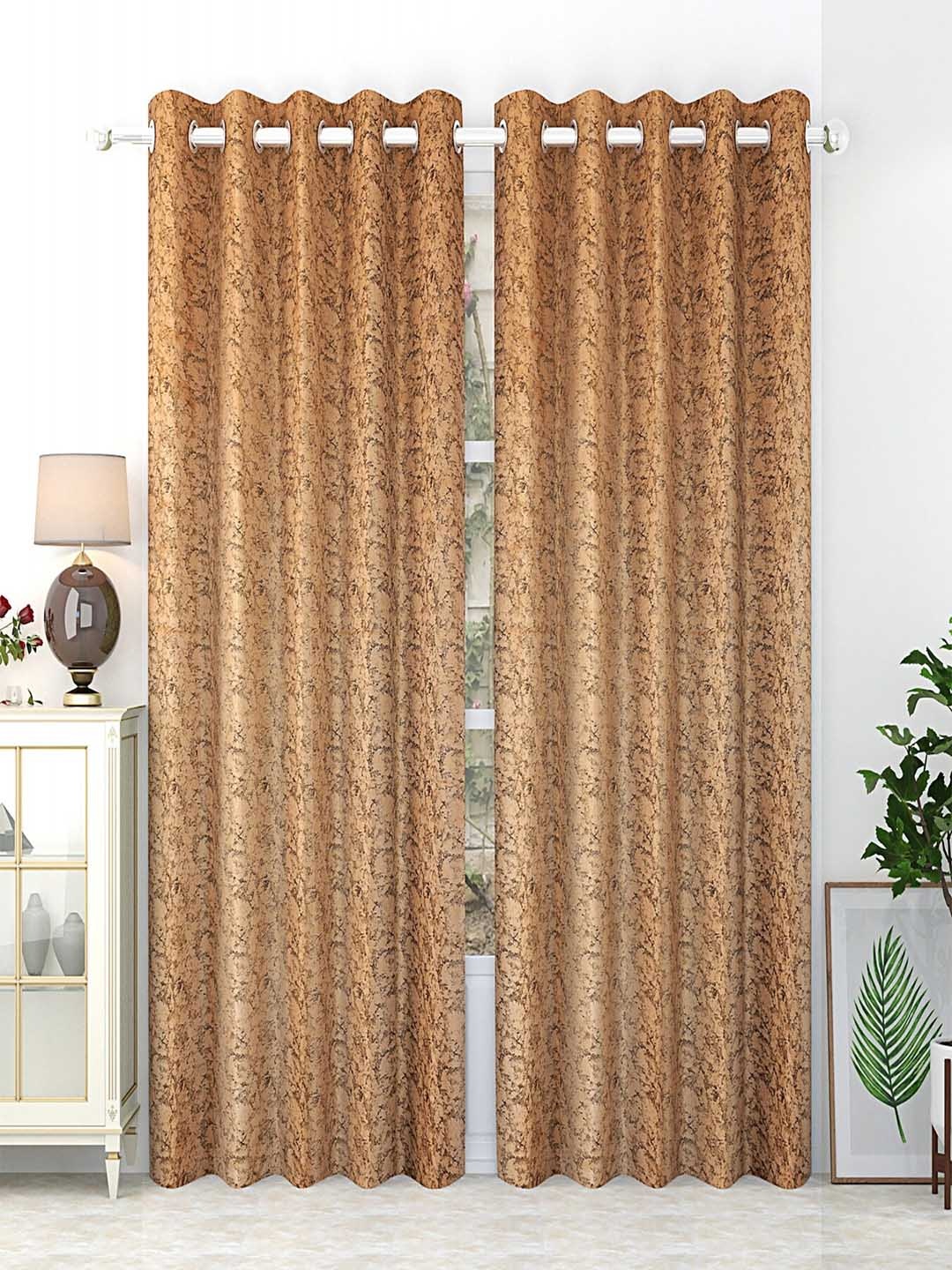 

Homefab India Beige & Black Set of 2 Room Darkening Door Curtains 7 Feet