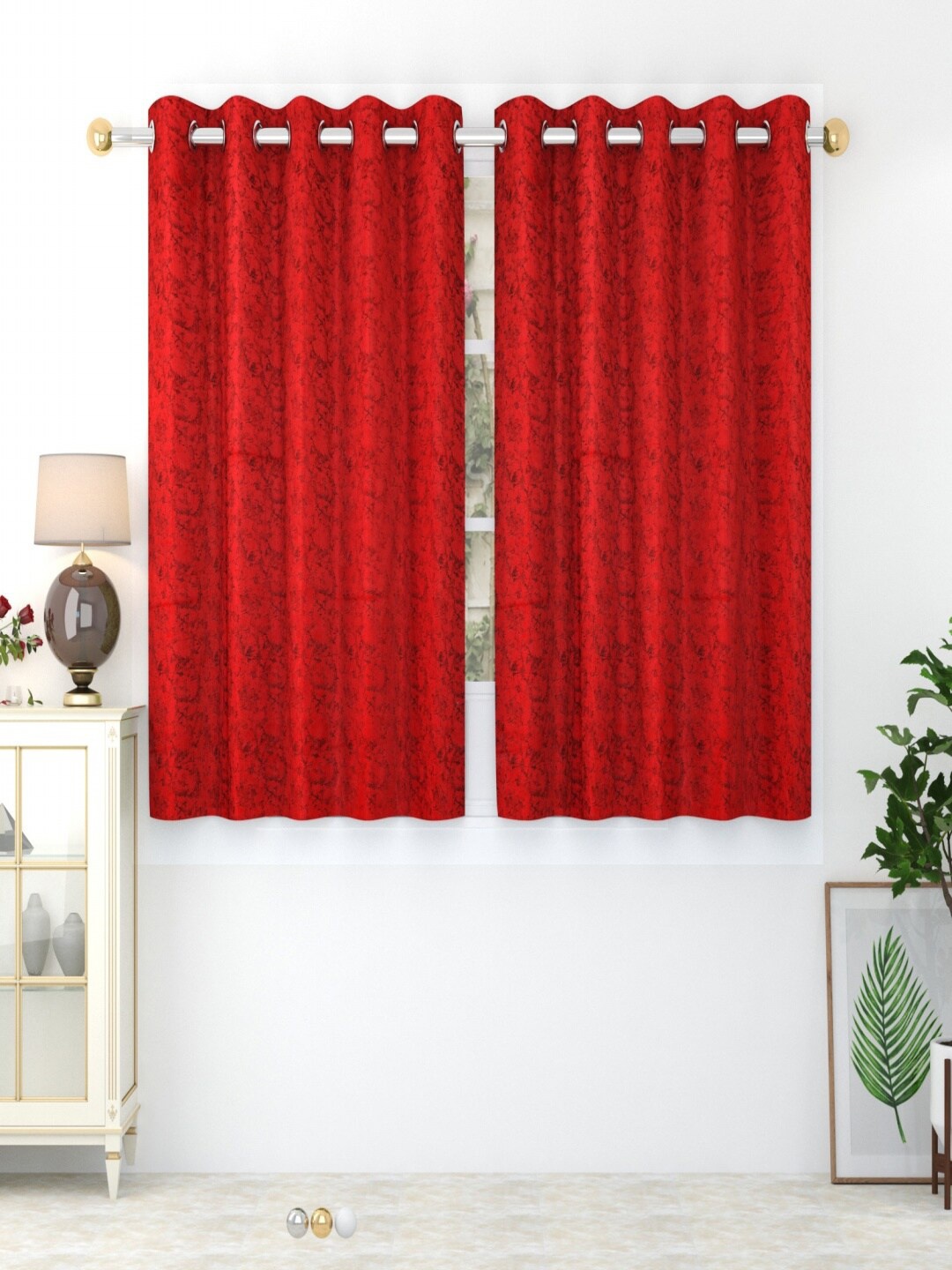 

Homefab India Maroon & Black Set of 2 Room Darkening Window Curtains 5 Feet