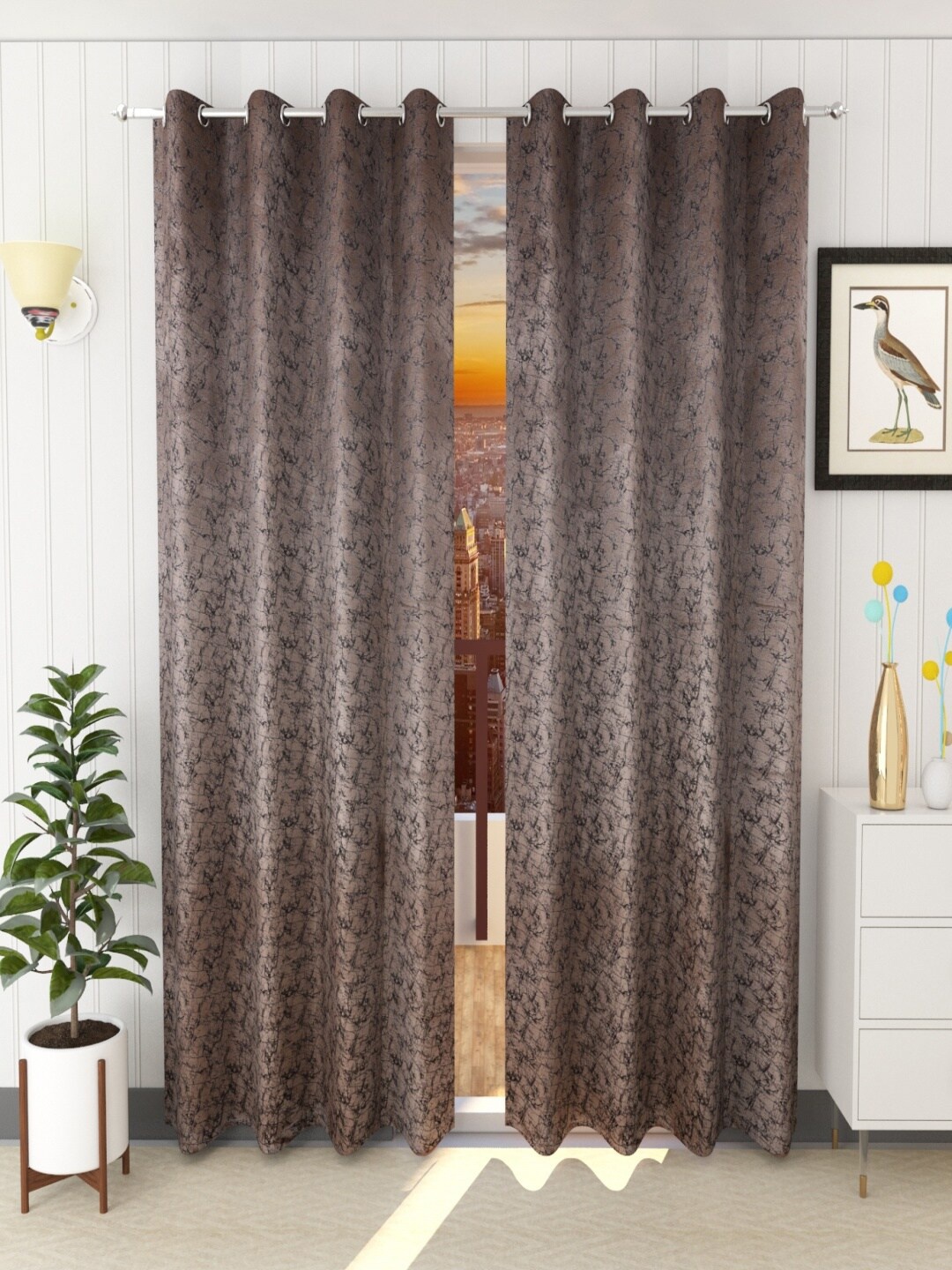 

Homefab India Brown & Black Set of 2 Room Darkening Long Door Curtains 9 Feet