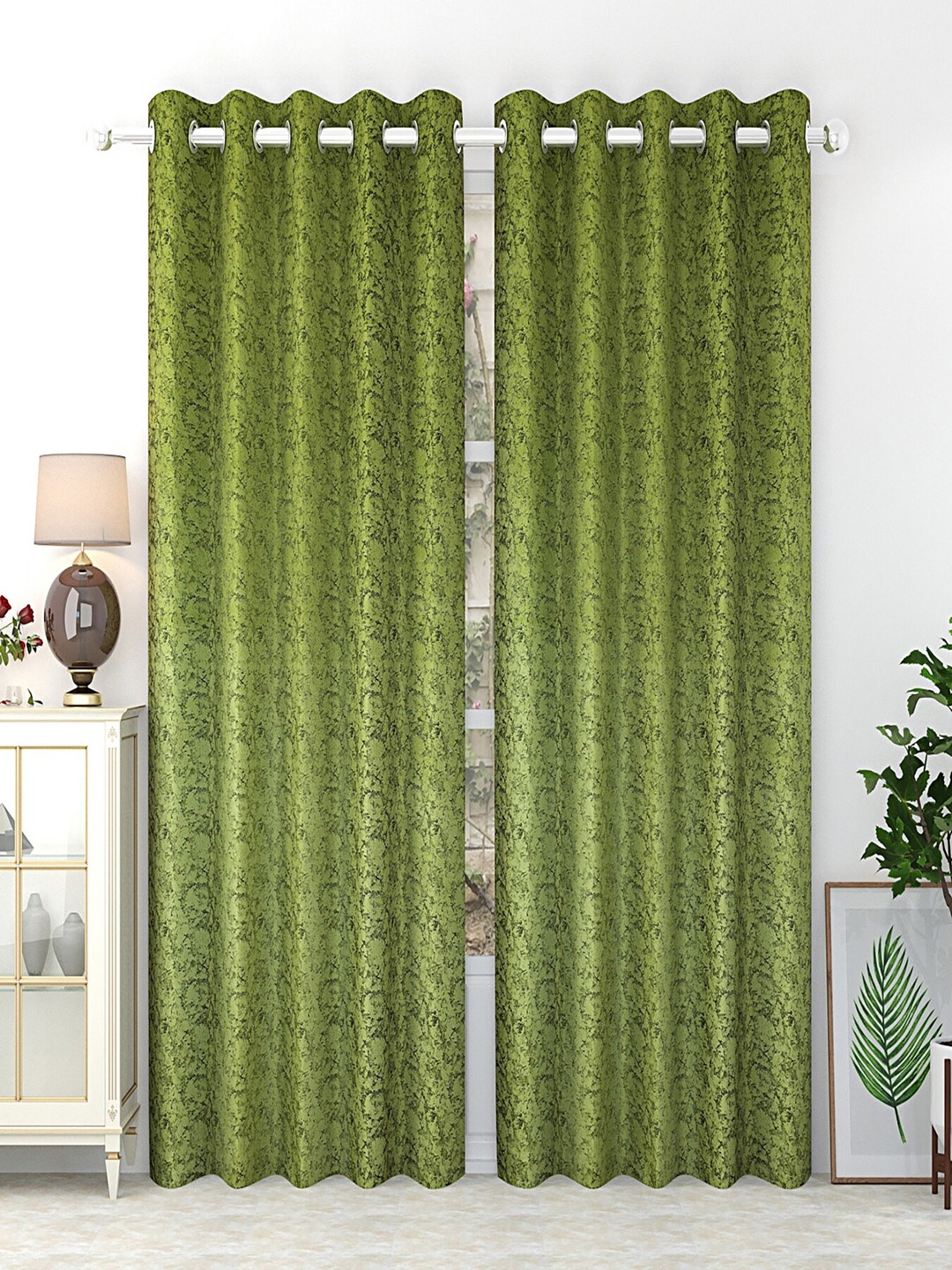 

Homefab India Green Set of 2 Room Darkening Door Curtains 7 Feet
