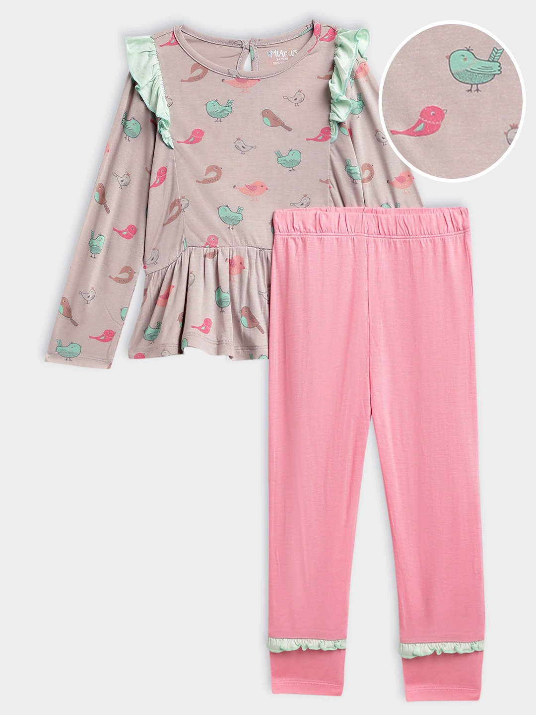 

MiArcus Girls Pure Cotton Printed Top with Leggings, Pink