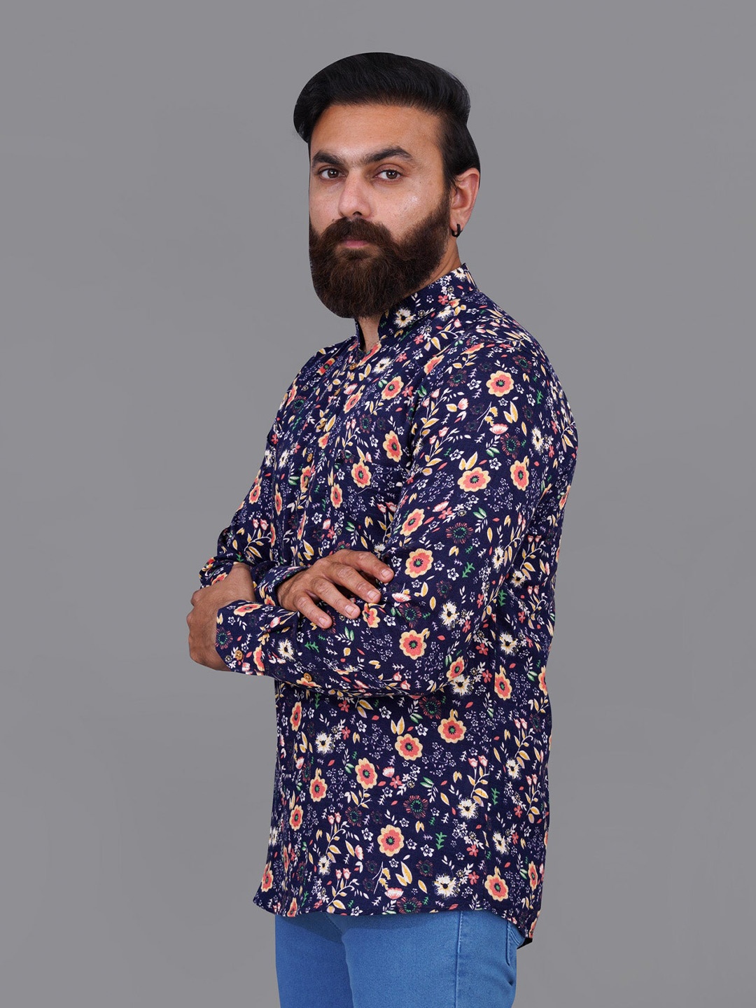 

FRENCH CROWN Men Standard Floral Printed Cotton Casual Shirt, Blue