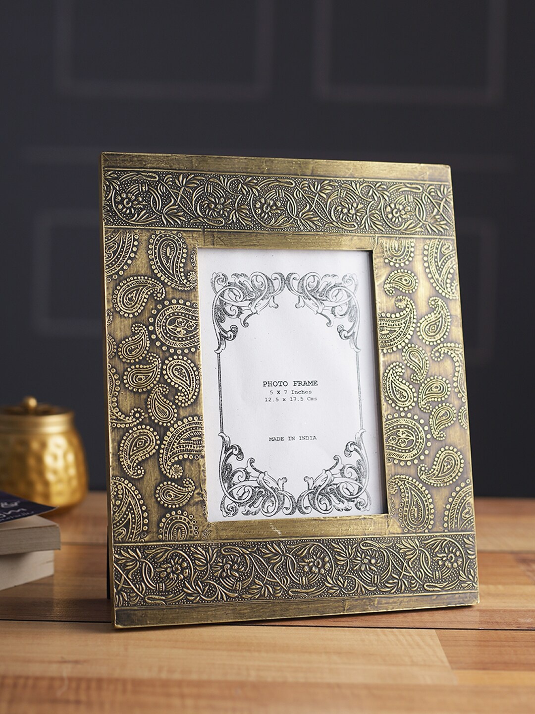 

Aapno Rajasthan Gold Toned & Black Printed Table Photo Frame