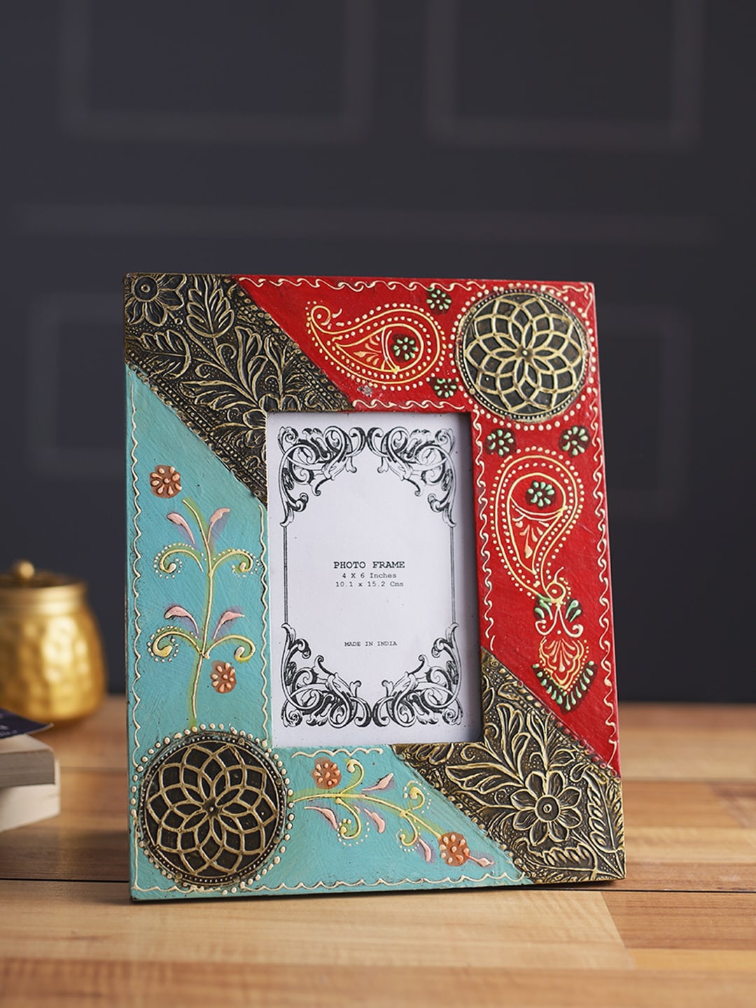 

Aapno Rajasthan Red & Blue Floral & Paisley Pattern Wood Photo Frame