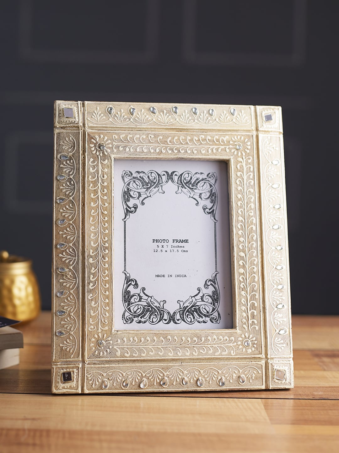

Aapno Rajasthan Beige & White Wooden Photo Frame