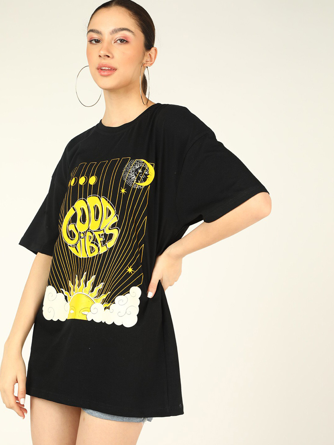 

DressBerry Women Black & Yellow Typography Printed T-shirt