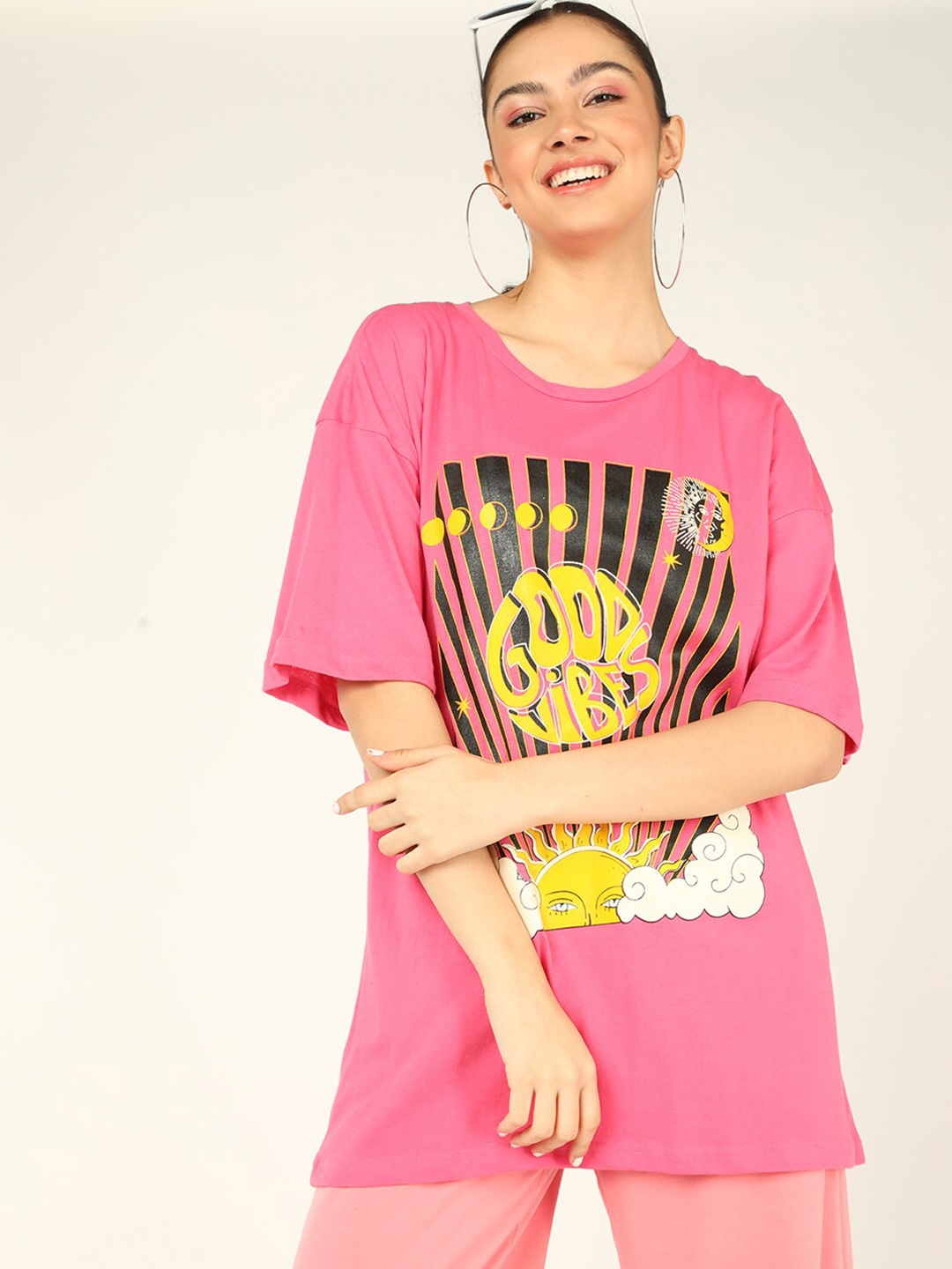 

Dressberry Women Pink Typography Printed Cotton T-shirt