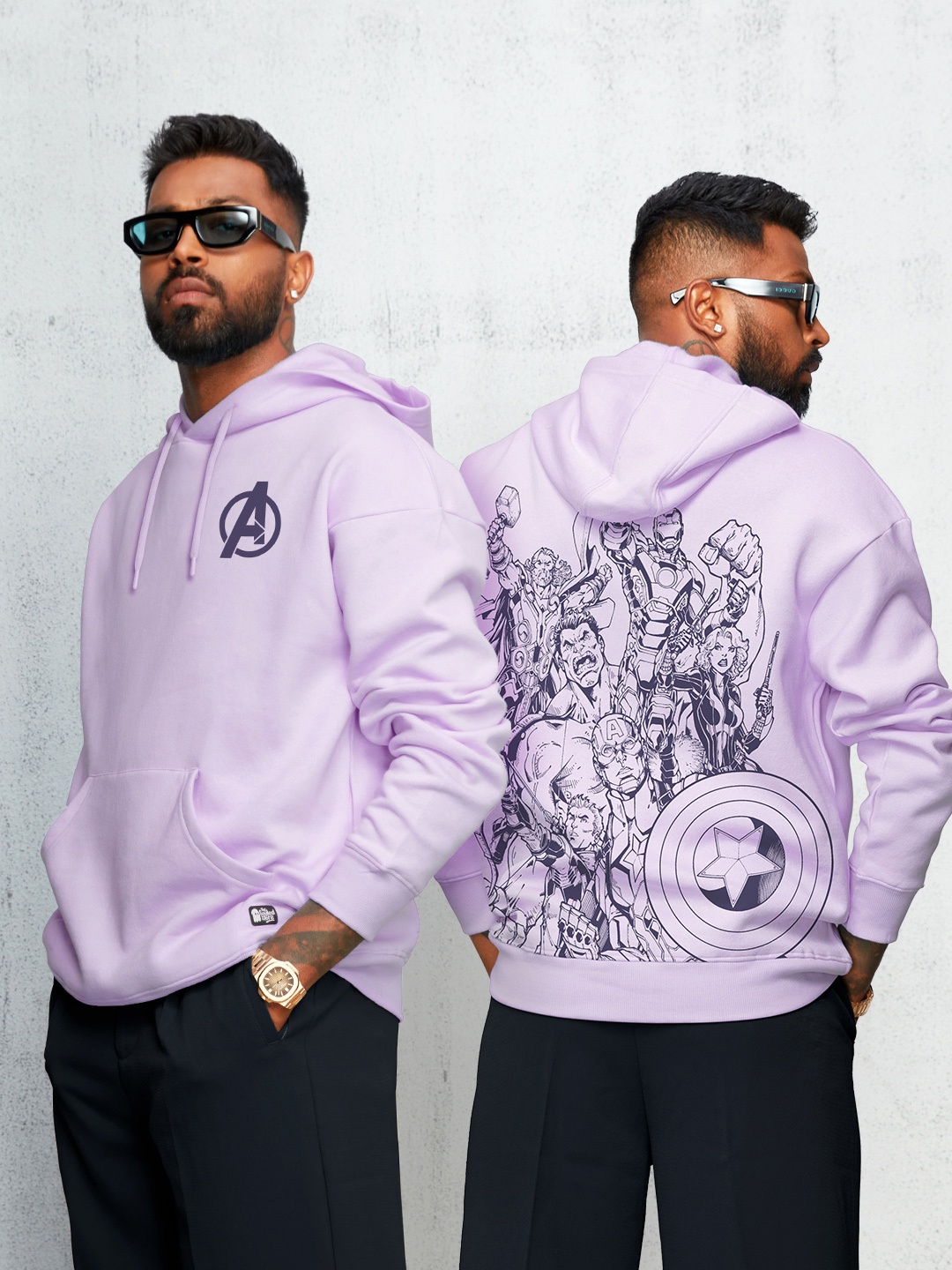 

The Souled Store Marvel Hooded Pullover Oversized Sweatshirt, Lavender